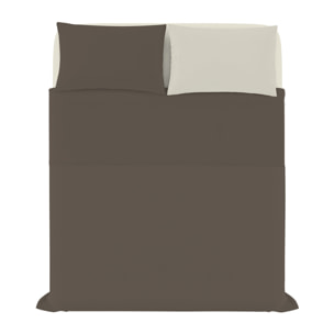 COMPLETO LETTO NATURAL COLOR, 100% Cotone, Made in Italy - MARRONE/PANNA
