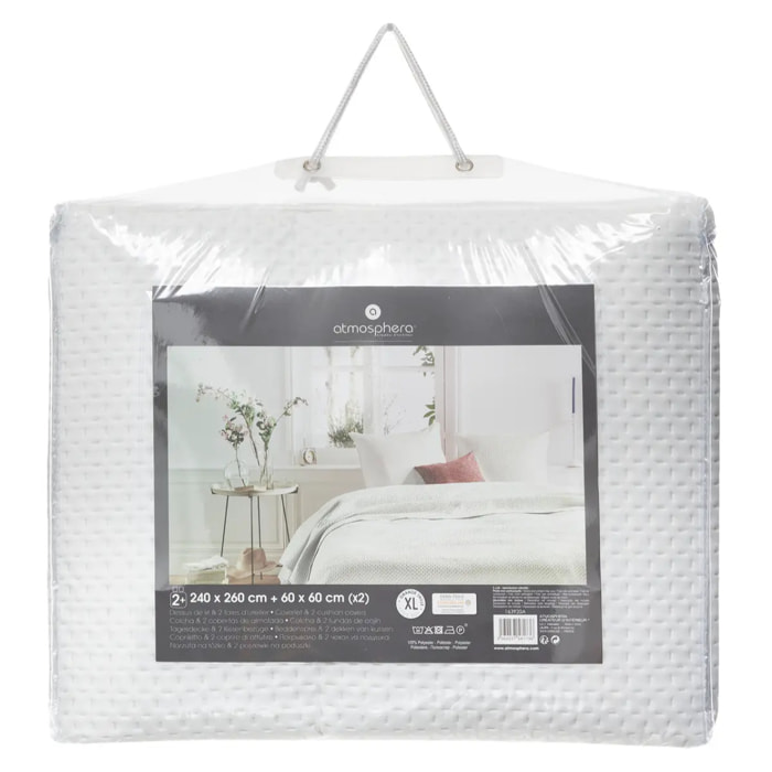 Dessus de lit 2 taies "Dolce" blanc ivoire 260x240cm