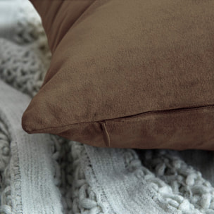 Set 2 Federe Cuscini Velluto Morbido Resistente Copricuscini Divano Poltrona Soggiorno Casa Design Moderno Cerniera Invisibile 50x50 cm Marrone scuro