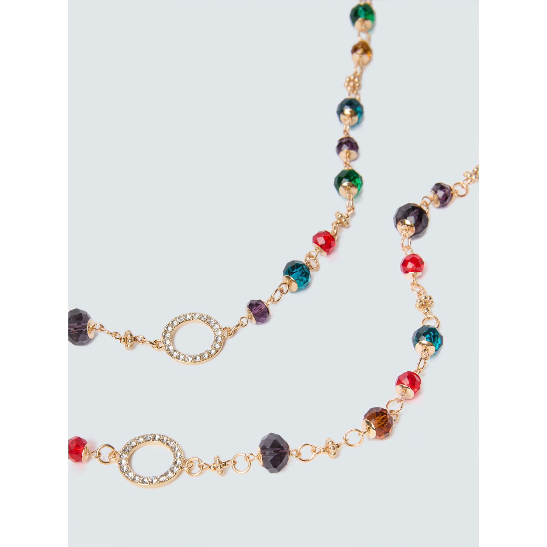 Fiorella Rubino - Collar largo con cuentas multicolor y estrás - Oro