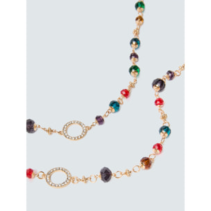 Fiorella Rubino - Collar largo con cuentas multicolor y estrás - Oro
