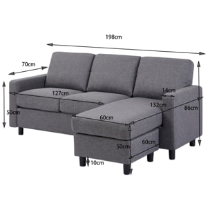 Canapé modulable 3 places + 1 pouf tissu gris AURIGA