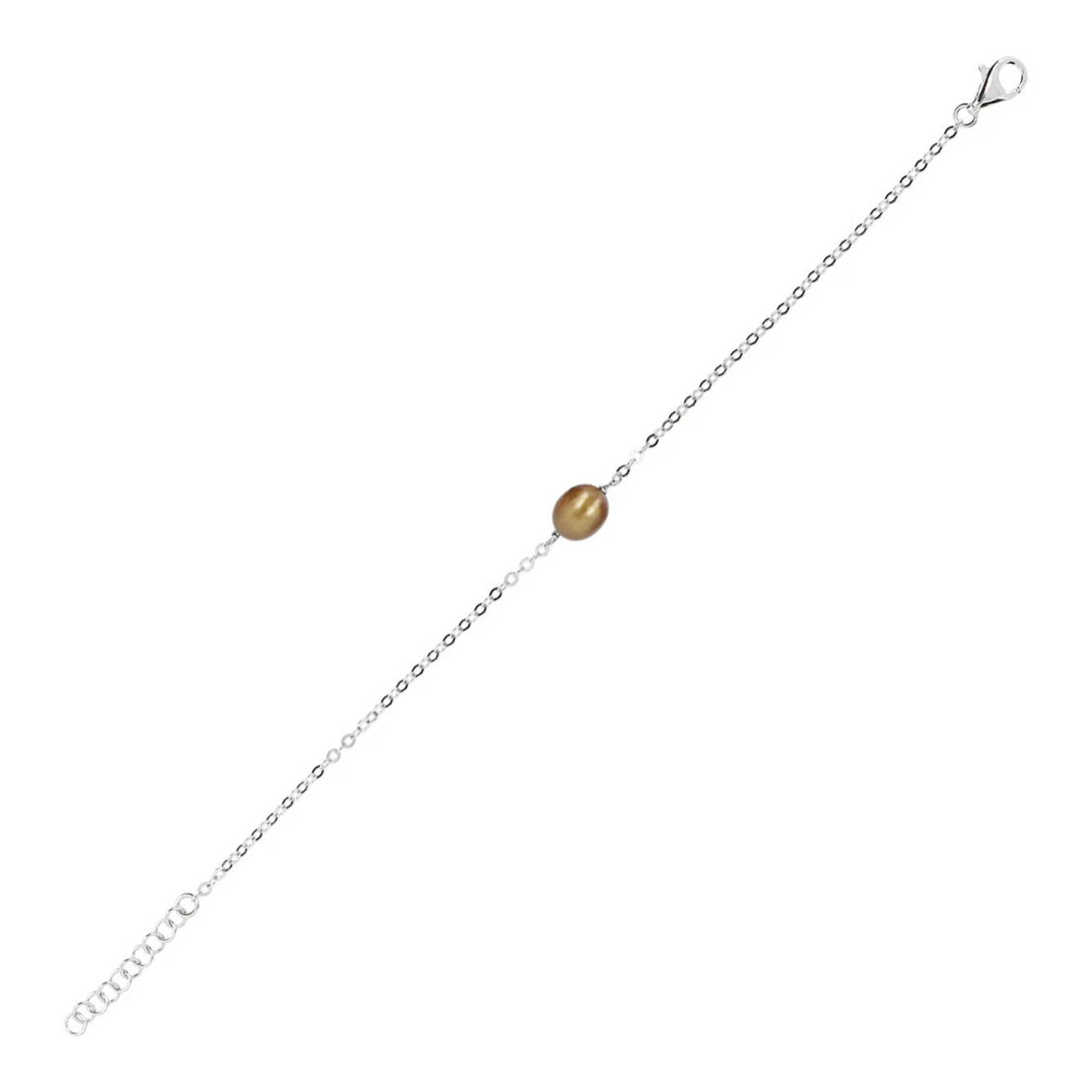 PERLAVIVA - Bracciale Catena Rolo in Argento 925 con Perla d'Acqua Dolce Bronzo Ø 7/8 mm