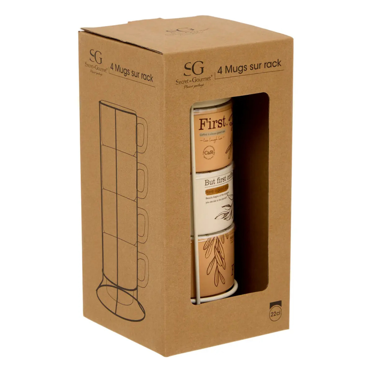 Rack de 4 Mugs S Wellness 220 ml