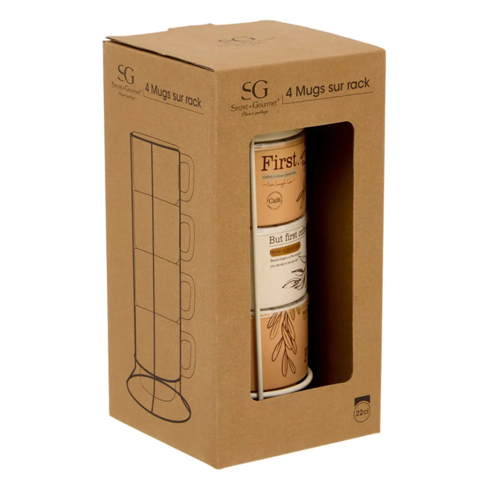 Rack de 4 Mugs S Wellness 220 ml