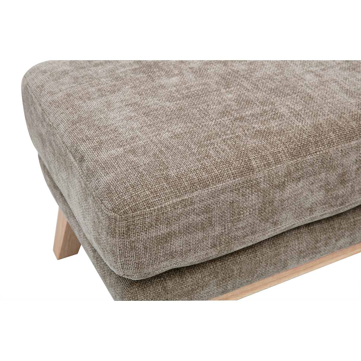Pouf repose-pieds scandinave en tissu effet velours texturé taupe et bois clair OSLO