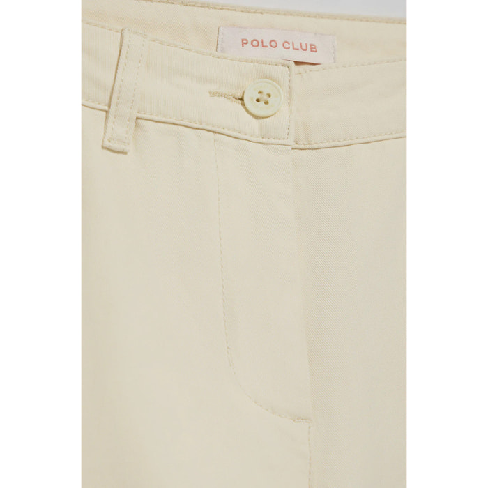 Pantaloni chino May ecrù con ricamo minimal Polo Club sulla tasca