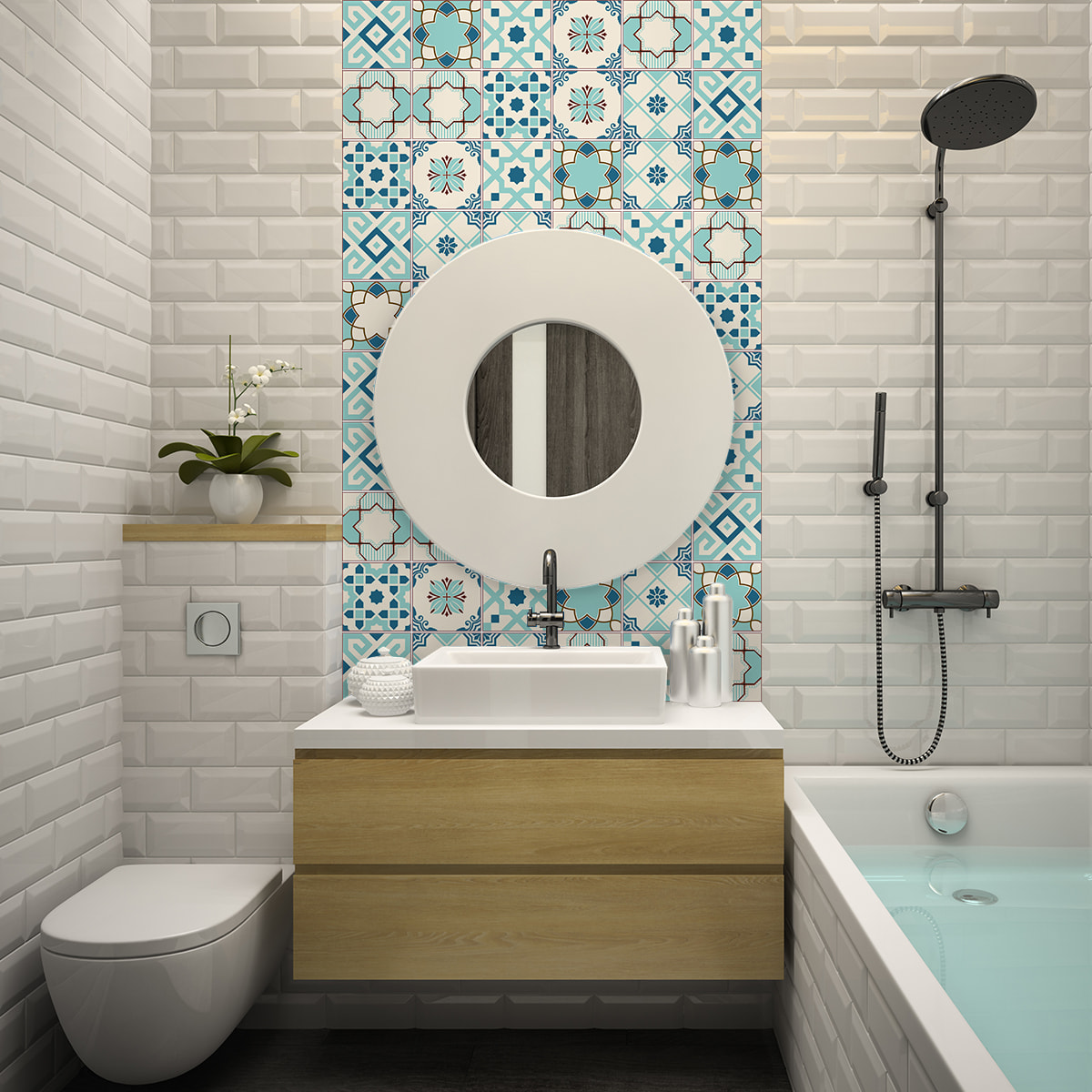 Stickers muraux - Sticker Mural Carrelage adhésif Cuisine Salle de Bain - 24 STICKERS CARRELAGES AZULEJOS COLOMBAN