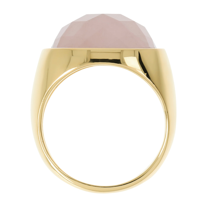 Anello Chevalier Quadrato con Pietra Naturale Quarzo Rosa in Argento 925 placcato Rodio