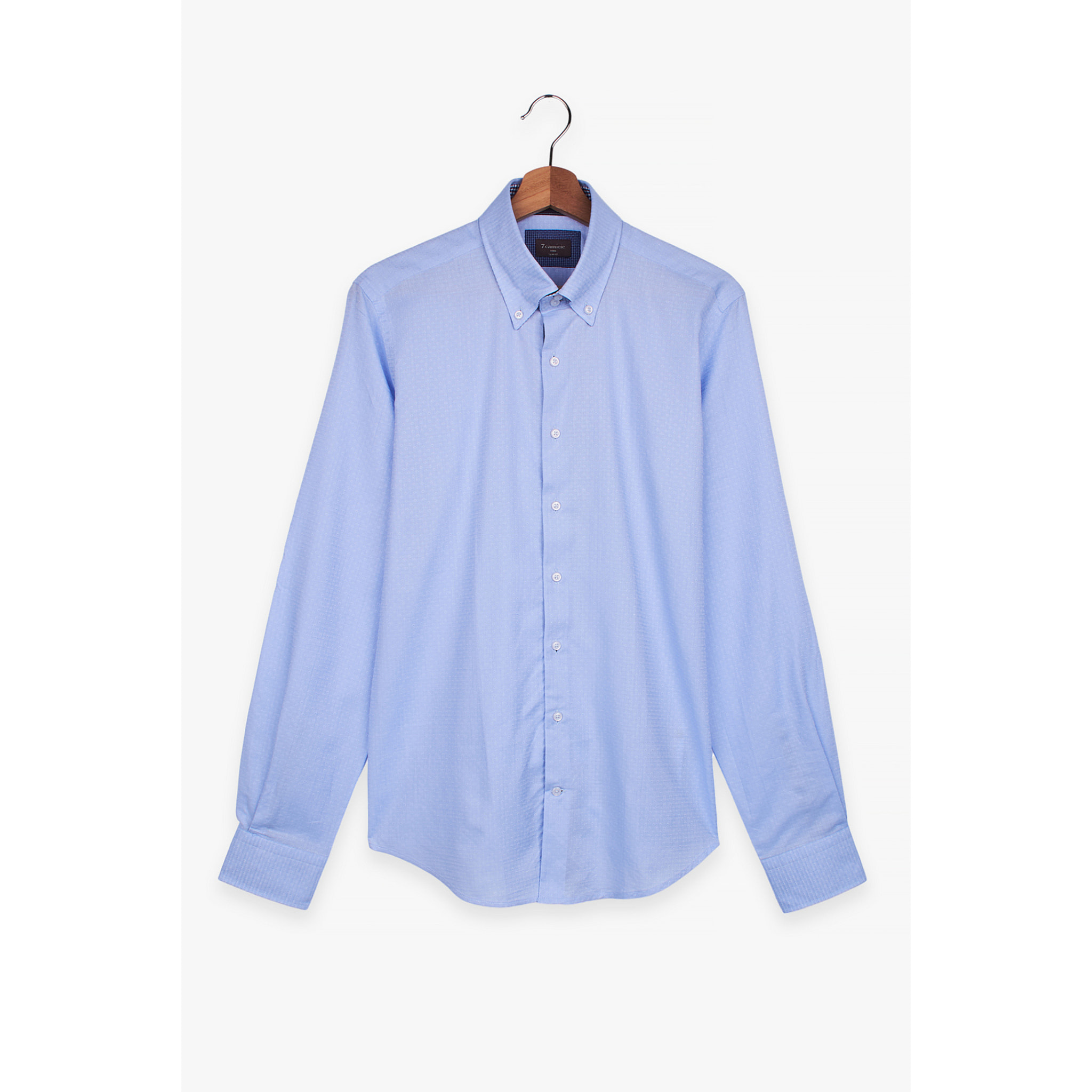 Camicia Uomo 2 Bottoni Button Down Slim Jacquard Fantasia Celeste/Celeste