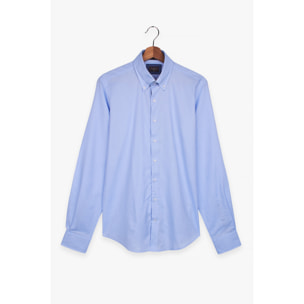 Camicia Uomo 2 Bottoni Button Down Slim Jacquard Fantasia Celeste/Celeste