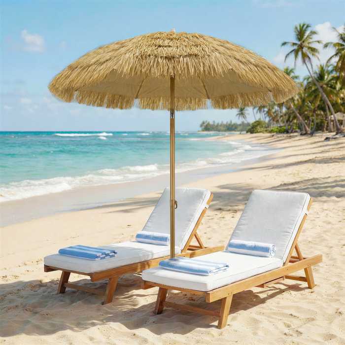 Sombrilla de Playa con Flecos de Paja Ø178 cm, Sombrilla de Terraza Exterior con Inclinación, Altura Ajustable, UV50+, Bolsa de Transporte, Anclaje de Arena, Marrón Claro