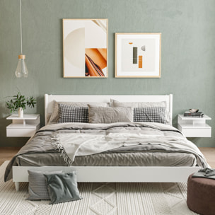 Lot de 2 tables de chevet murales - lot de 2 tables de nuit - tiroir coulissant, niche et plateau - blanc