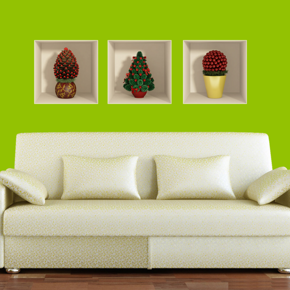 Stickers muraux 3D | Sticker Mural Autocollant effet 3D sapins de Noël - Stickers adhésifs 3D Chambre Salon Trompe l'oeil