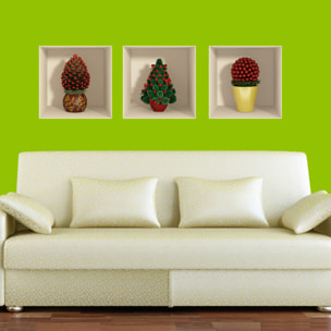 Stickers muraux 3D | Sticker Mural Autocollant effet 3D sapins de Noël - Stickers adhésifs 3D Chambre Salon Trompe l'oeil