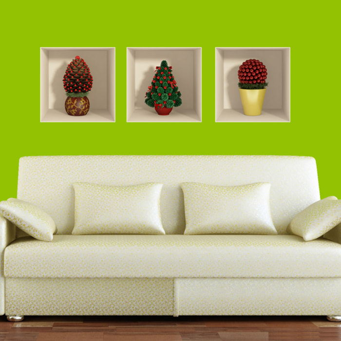 Stickers muraux 3D | Sticker Mural Autocollant effet 3D sapins de Noël - Stickers adhésifs 3D Chambre Salon Trompe l'oeil
