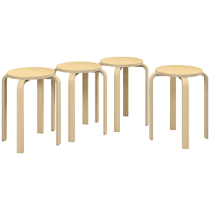 Taburetes Apilables Juego de 4 Taburetes Multiusos Taburetes de Madera Redondos Carga 120 kg para Cocina Salón Dormitorio Estudio Ø40x45 cm Madera Natural