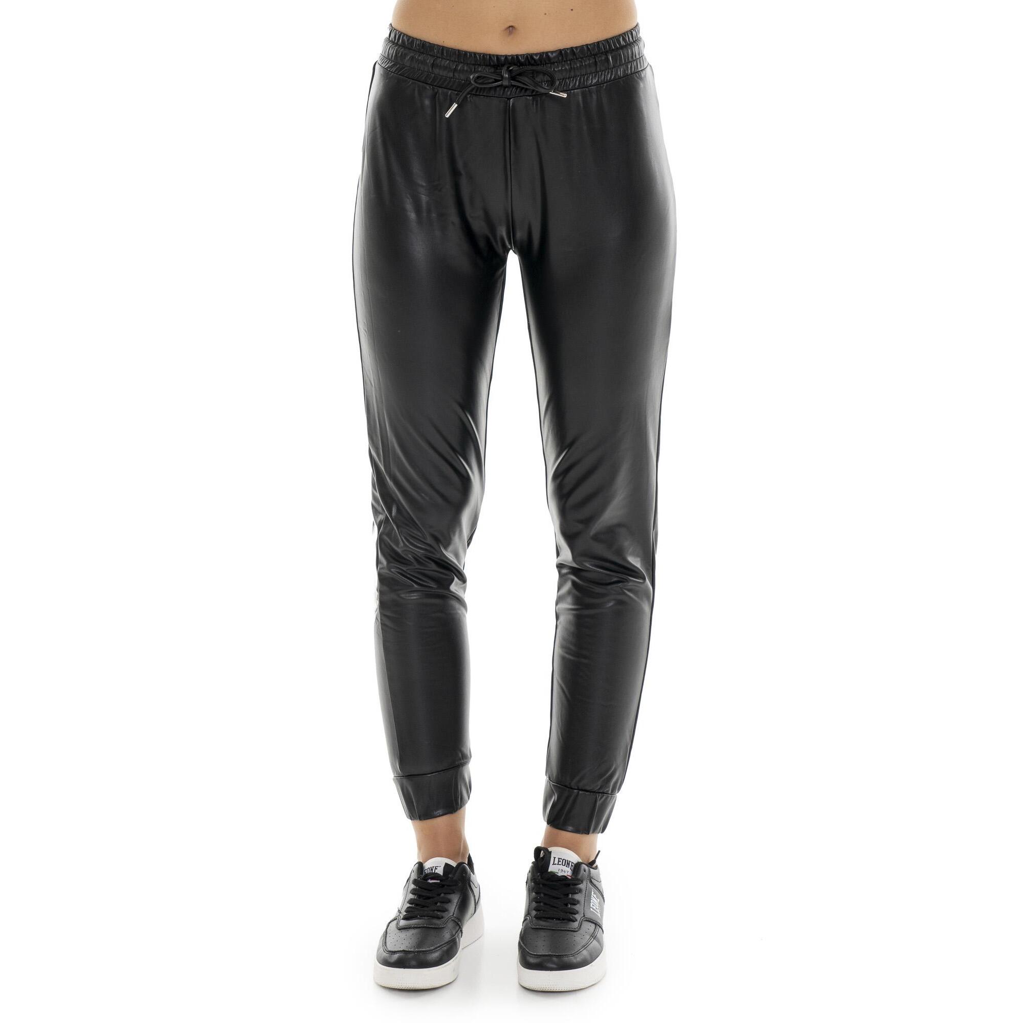 Joggers da donna in ecopelle con patch Leone 1947 Glam Winter