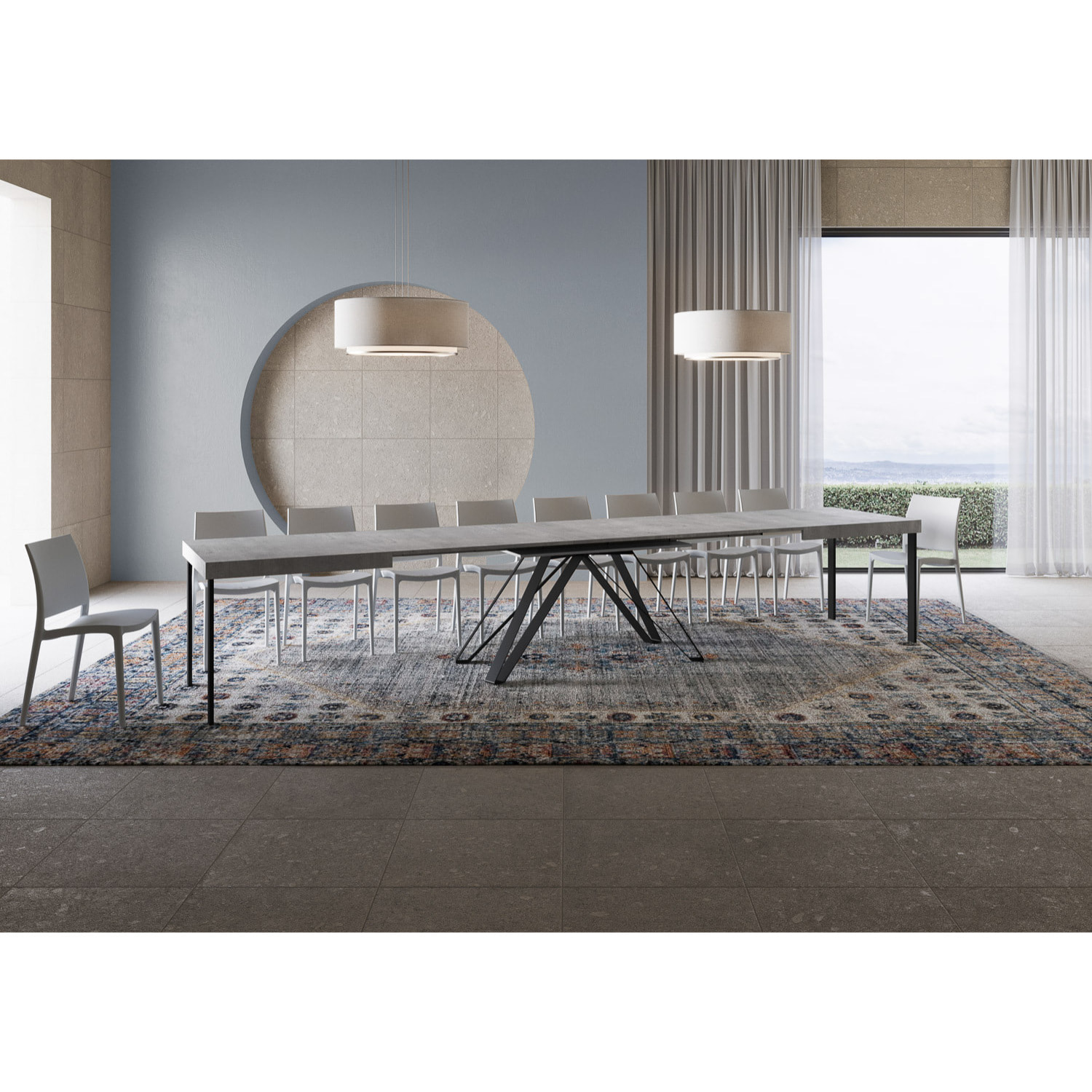 Table extensible 90x180/440 cm Terium gris béton pieds anthracite