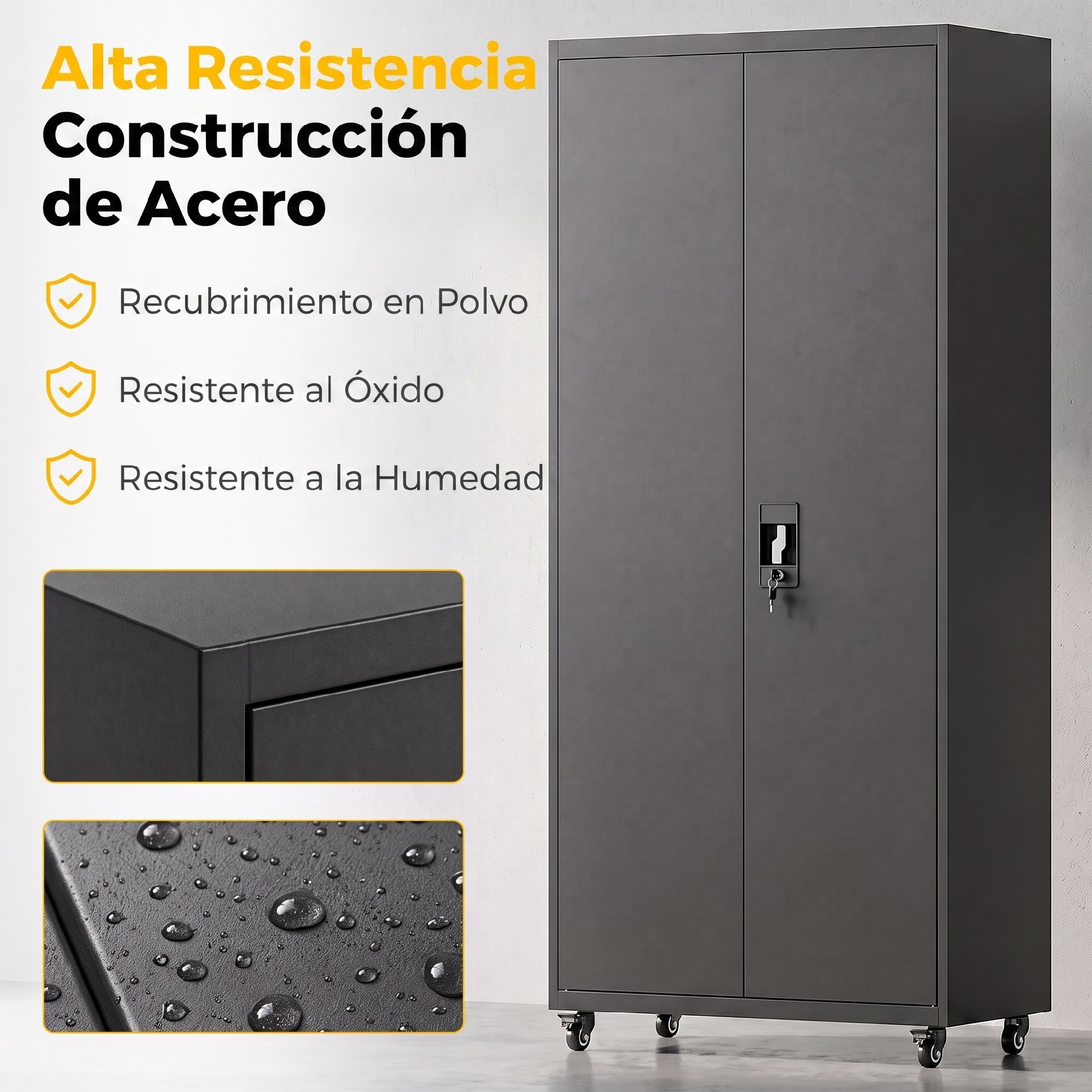 Armario de Herramientas de Acero con Ruedas con Freno, 180 cm, Carro de Herramientas con Cerradura y 4 Estantes Ajustables, Carga 250 kg, Carro de Taller para Garaje, Hogar, Oficina, Negro