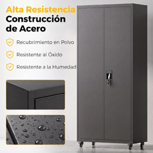 Armario de Herramientas de Acero con Ruedas con Freno, 180 cm, Carro de Herramientas con Cerradura y 4 Estantes Ajustables, Carga 250 kg, Carro de Taller para Garaje, Hogar, Oficina, Negro