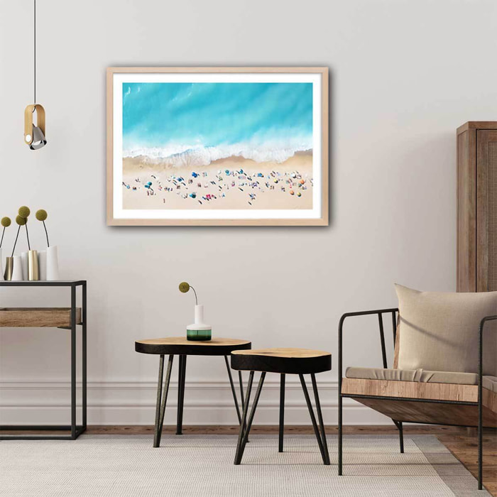 Affiche plage beach lovers for ever Affiche + cadre en bois - Chêne