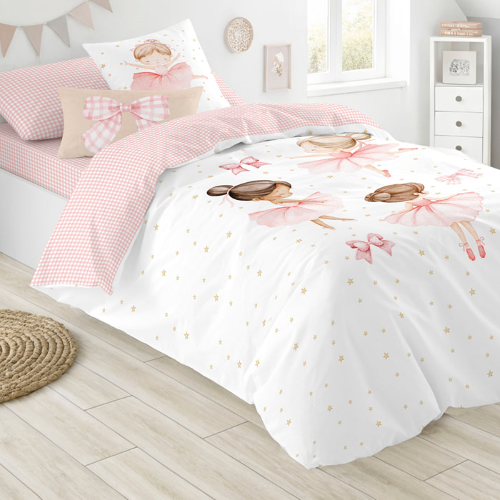 Cool Kids - Funda Nórdica Estampada - Reversible - Infantil - Cierre Solapa - 100% Algodón - Incluye 1 Funda de Almohada - Ballet