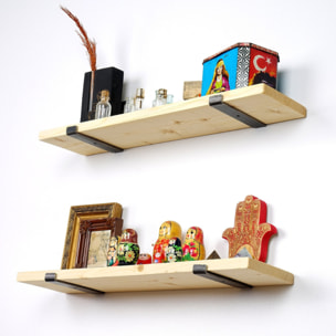 MUSE - Étagère murale en bois d'épicéa et métal - 2 rangements - bois et noir