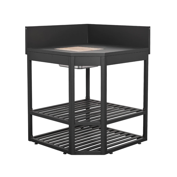 Module d'angle cuisine extérieure acier avec bac à glaçons et planche en bois L80cm THIRA