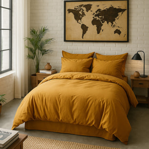 Drap Housse - Bonnet 30cm 100% Percale De Coton Lavé Safran