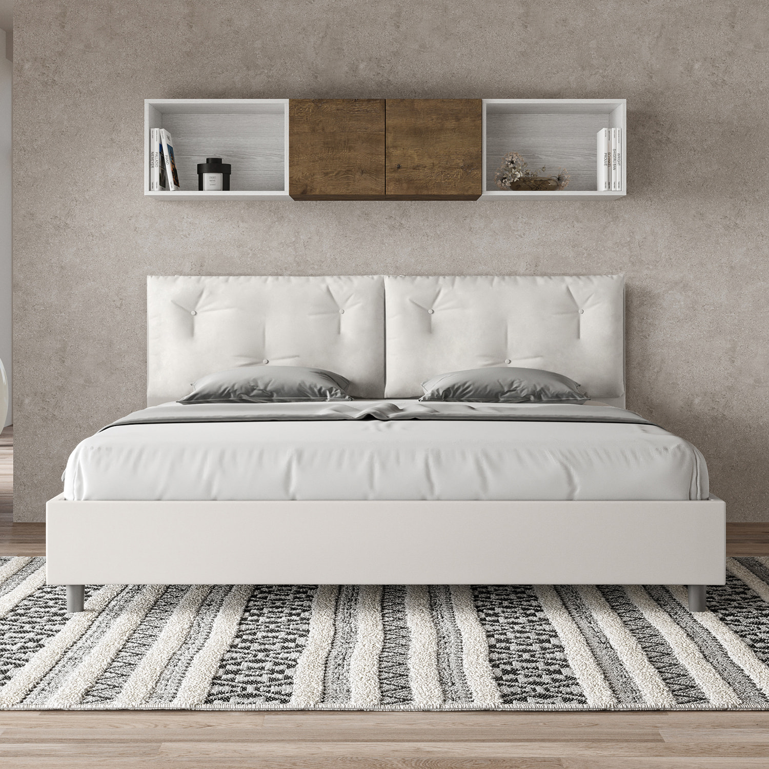 Letto matrimoniale king size con rete imbottito 200x210 similpelle bianco Appia Large