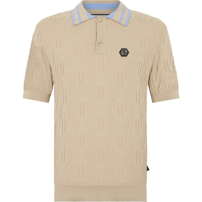 PHILIPP PLEIN Knitted Polo T-Shirt Jacquard Monogram