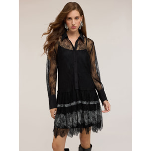 Motivi - Vestido camisero de encaje con volantes - Negro