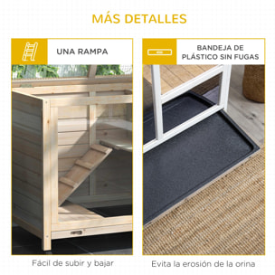 Conejera de Madera con Ruedas 91,5x53,3x73 cm Jaula para Conejos de 2 Niveles con Techo Abatible Bandeja Extraíble y Rampa Natural