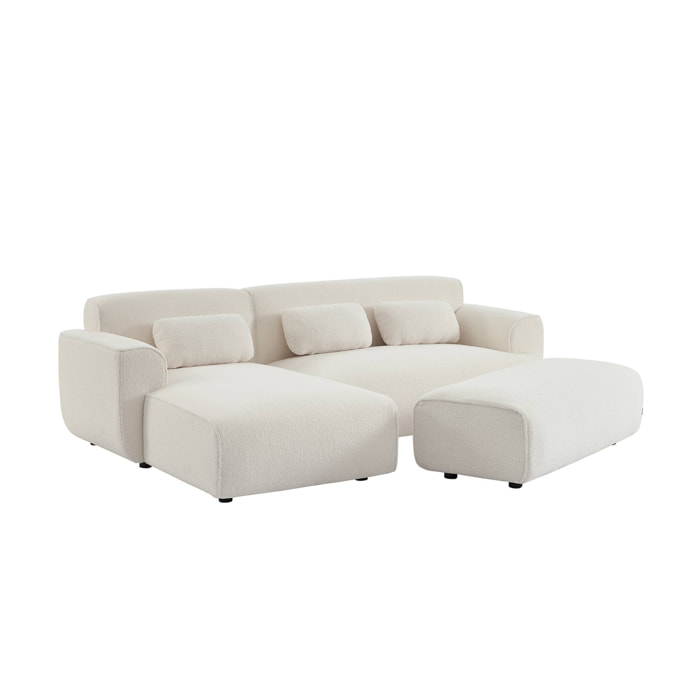 Pouf. module pour canapé. repose-pieds pour canapé d'angle 2 places en bouclette blanche. L 123 x P 60 x H 41cm - Wallas