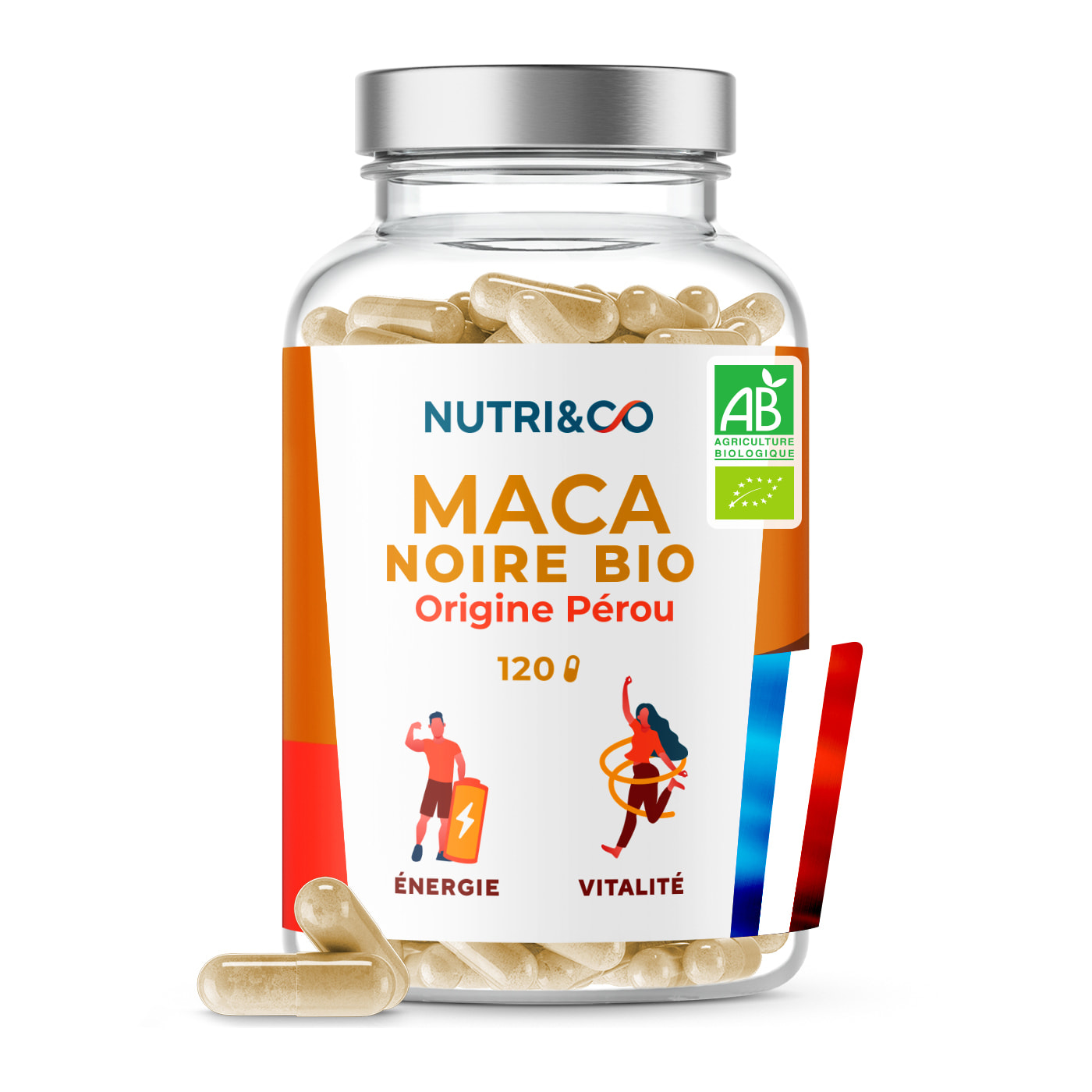 Nutri&Co Maca Noire BIO du Pérou Hautement Dosé 10:1 - Force, Énergie, Équilibre Hormonal - 120 Gélules Vegan
