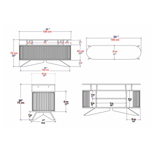 Credenza Dpoluzz, Buffet da soggiorno, Madia da salotto, Dispensa da cucina, 150x43h75 cm, Bianco e Antracite