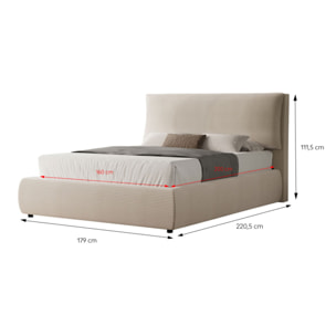 Lit avec coffre de rangement 160x200cm en velours côtelé beige GOLETA