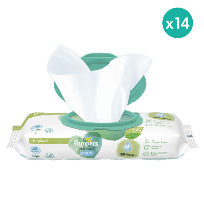 14x48 Lingettes 0% Plastique Harmonie Aqua, Pampers