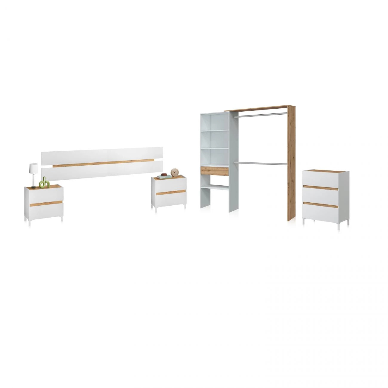 Dormitorio Ezra 3C Plus V2 Blanco Artik (Blanco Mate) - Roble Nodi