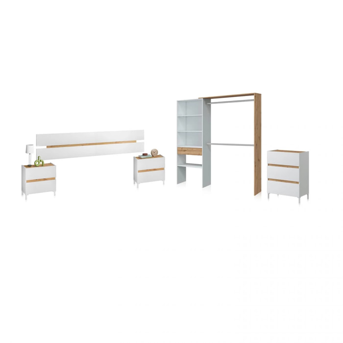 Dormitorio Ezra 3C Plus V2 Blanco Artik (Blanco Mate) - Roble Nodi