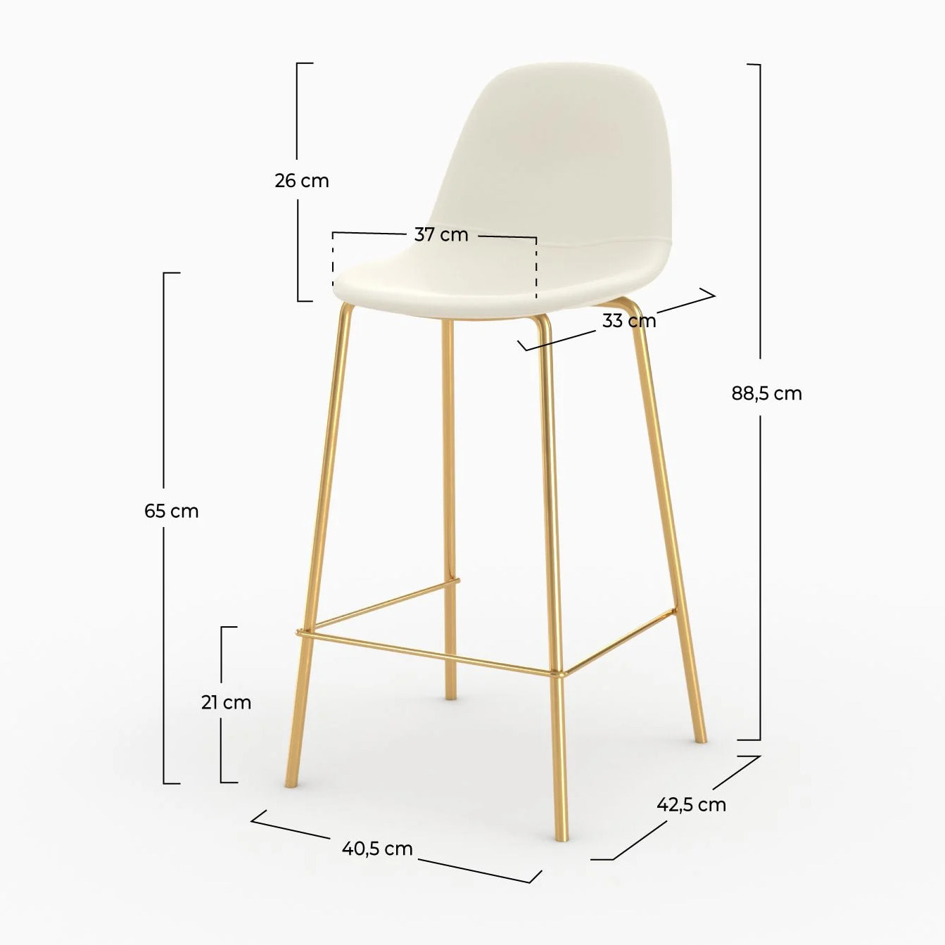 Chaise pour îlot central en cuir synthétique blanc 65 cm, pieds dorés - Henrik