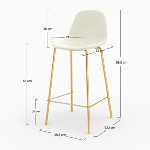 Chaise pour îlot central en cuir synthétique blanc 65 cm, pieds dorés - Henrik