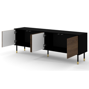 Novara - meuble tv - 4 portes - 180 cm - Noir / Bois