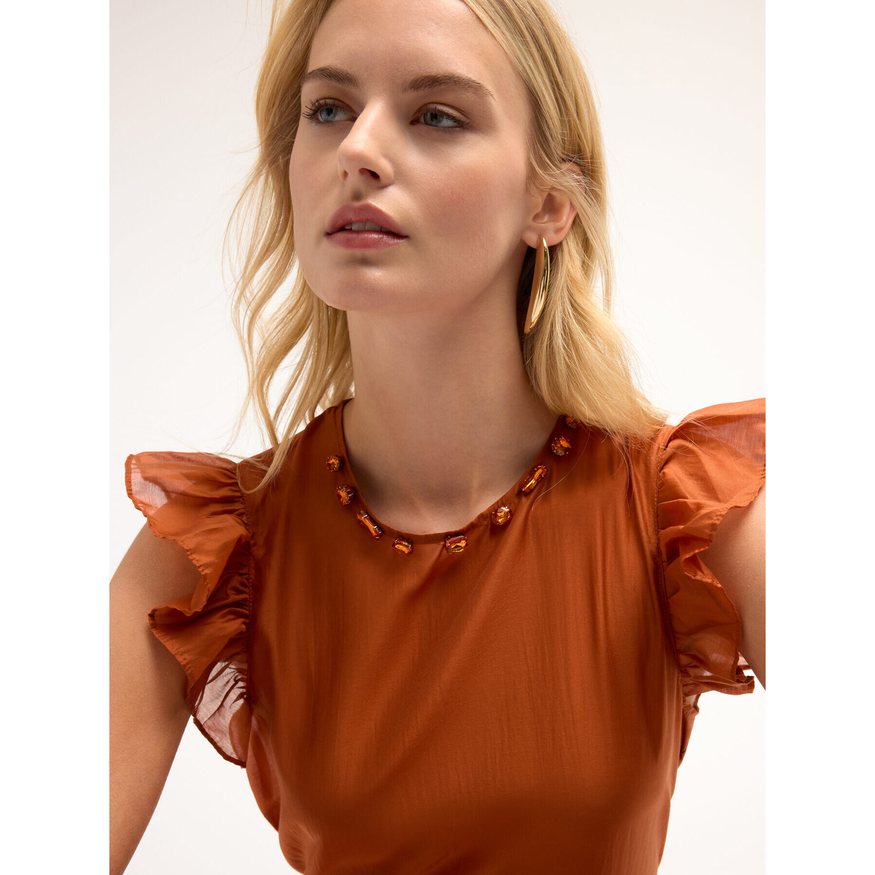 Motivi - Blusa ligera con piedras - Naranja sol
