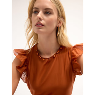 Motivi - Blusa ligera con piedras - Naranja sol