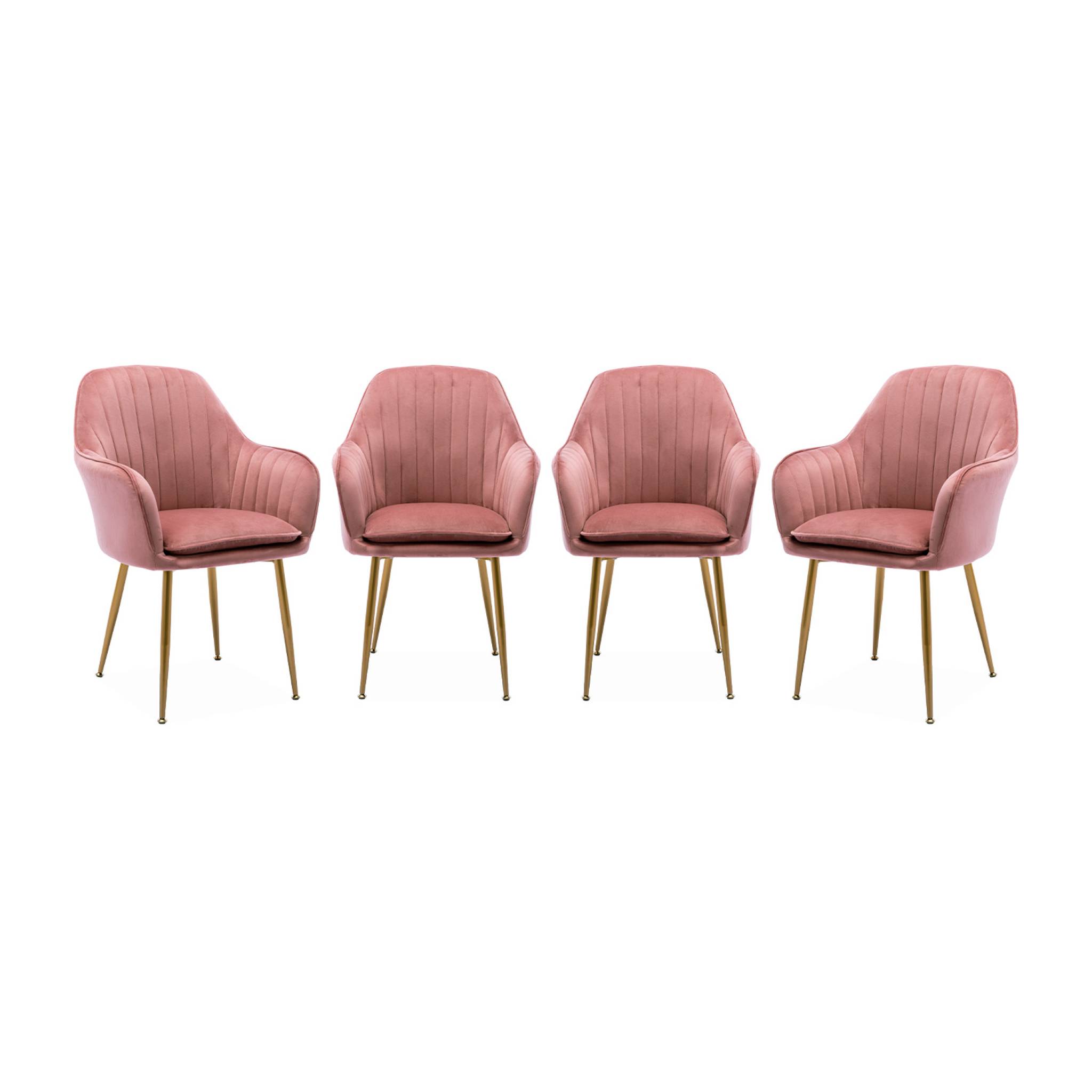 Lot de 4 fauteuils en velours vieux rose et pieds en métal noir. Shella L 57 x P 59 x H 84.5