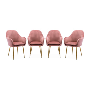 Lot de 4 fauteuils en velours vieux rose et pieds en métal noir. Shella L 57 x P 59 x H 84.5