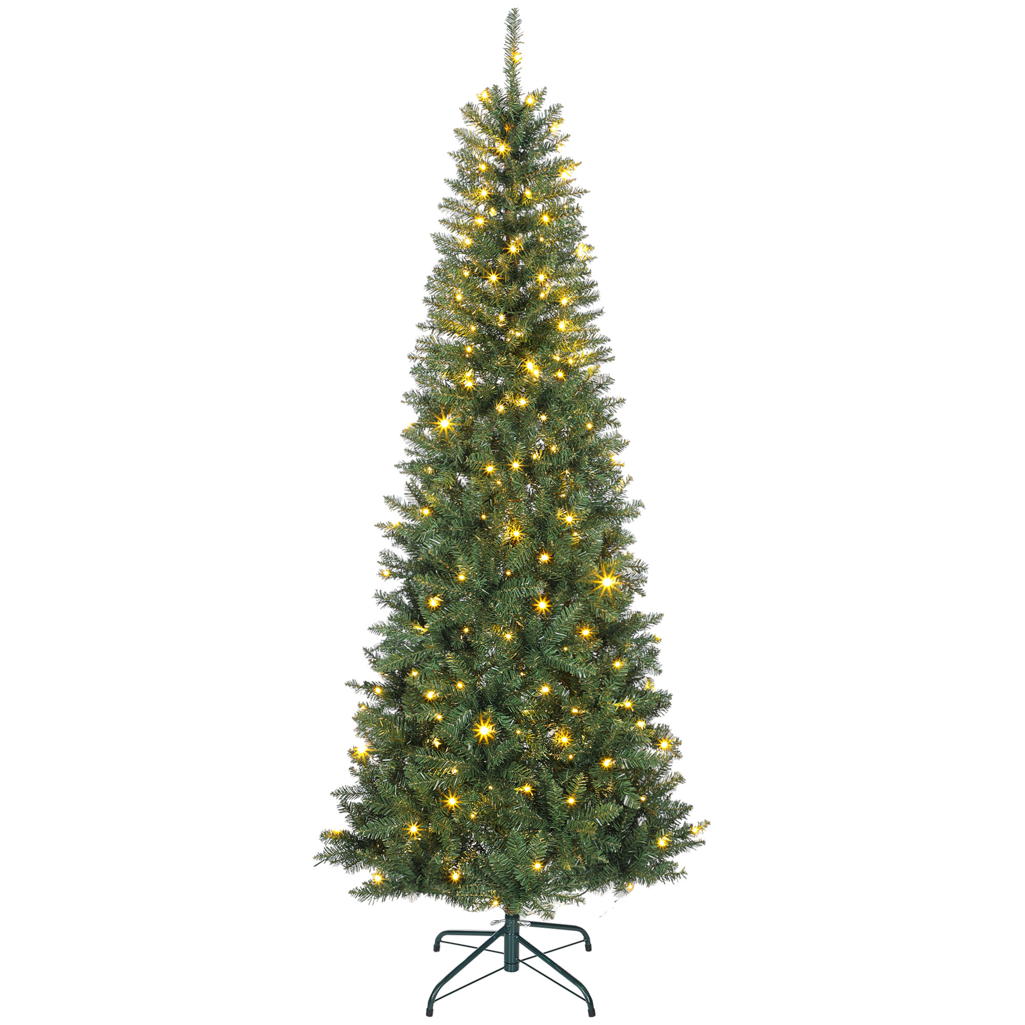 Sapin de Noël artificiel LED x 350 blanc chaud ou multicolore 9 modes H.210 cm 1273 branches support vert