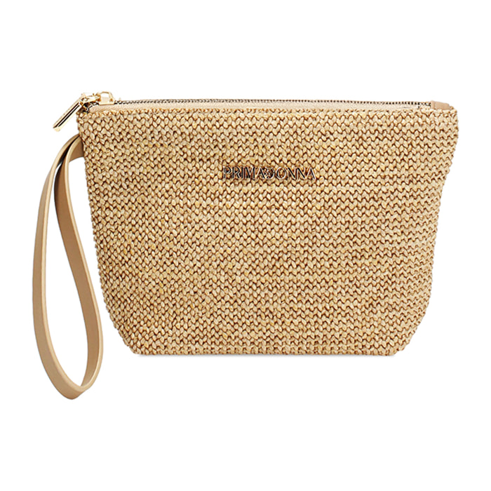 Pochette donna beige in raffia